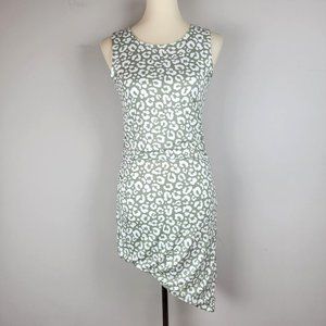 Gilli Light Green Leopard Stretchy Round Neck Sleeveless Asymmetrical Dress S